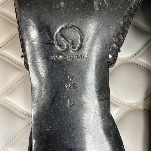 💕St. John Black Silk Satin Paillette Evening Slingbacks Rhinestone Buckles 7.5 - Picture 10 of 11